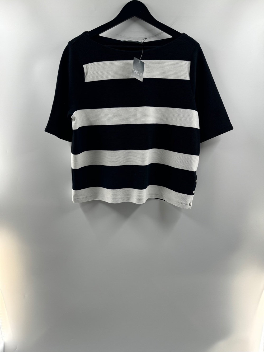 NWT Lauren Ralph Lauren Black White Striped Ribbed Top Women’s XL